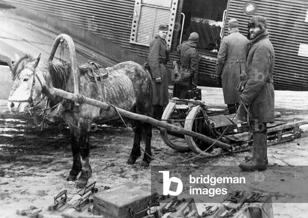 German cargo aircraft delivers supplies to the Eastern front, 1942 (b/w photo)