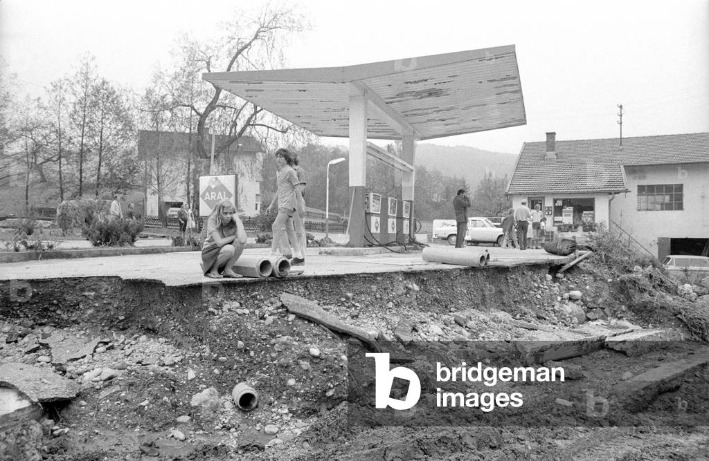 Storm damage at Lake Chiemsee, 1974 (b/w photo)