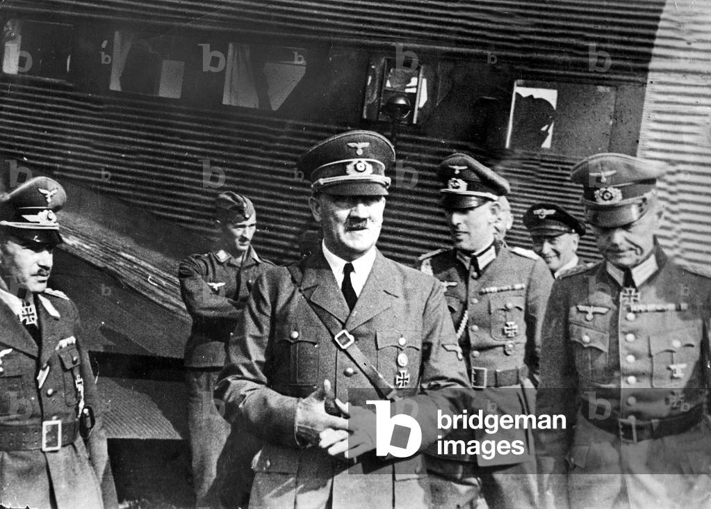 Hitler travelling to the front, 1941 (b/w photo)