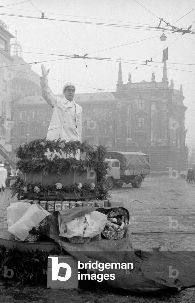 Honoring the top three traffic policemen of Munich, 1952 (b/w photo)