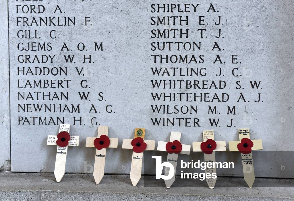 The names of 54,896 missing and fallen British soldiers are registered on the walls of the Menin Gate, Ypres, Belgium, 11th November, 2015 (photo)