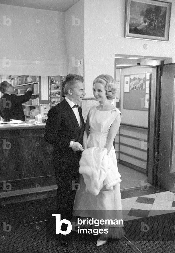 Herbert von Karajan with his wife Eliette Karajan, 1966 (b/w photo)