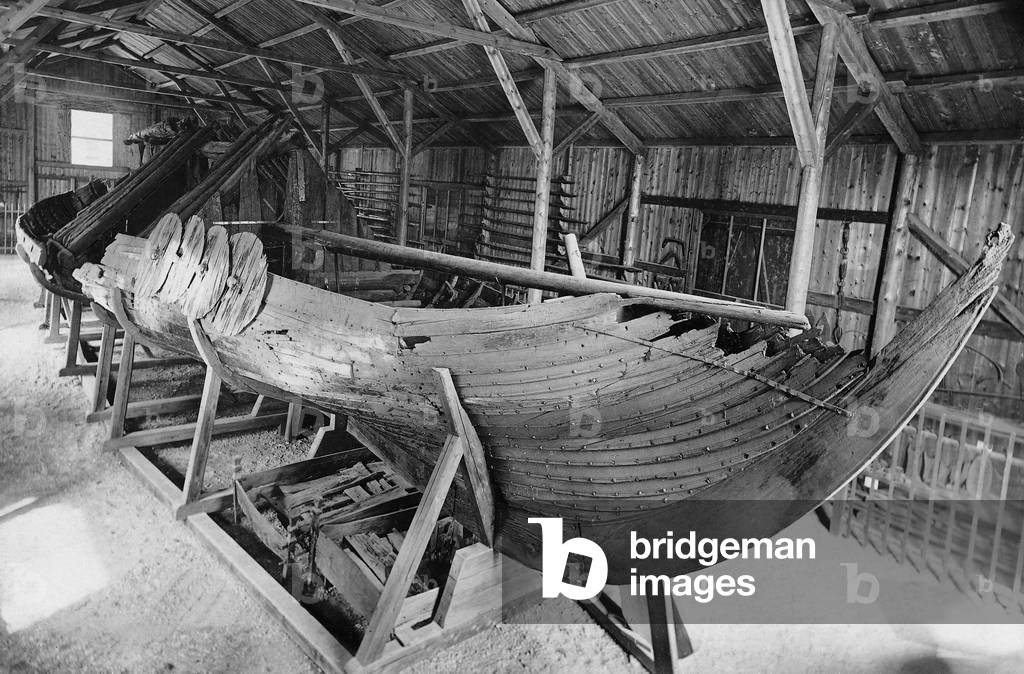 Viking ship of Gokstad (b/w photo)