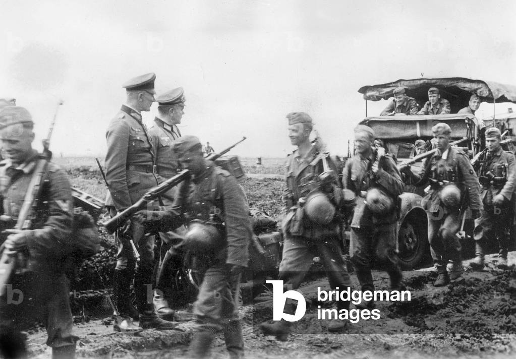General Field Marshall Fedor von Bock during a frontline visit, 1942 (b/w photo)