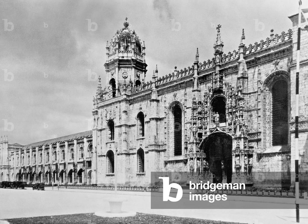 Jeronimos Monastery in Belem, 1943 (b/w photo)
