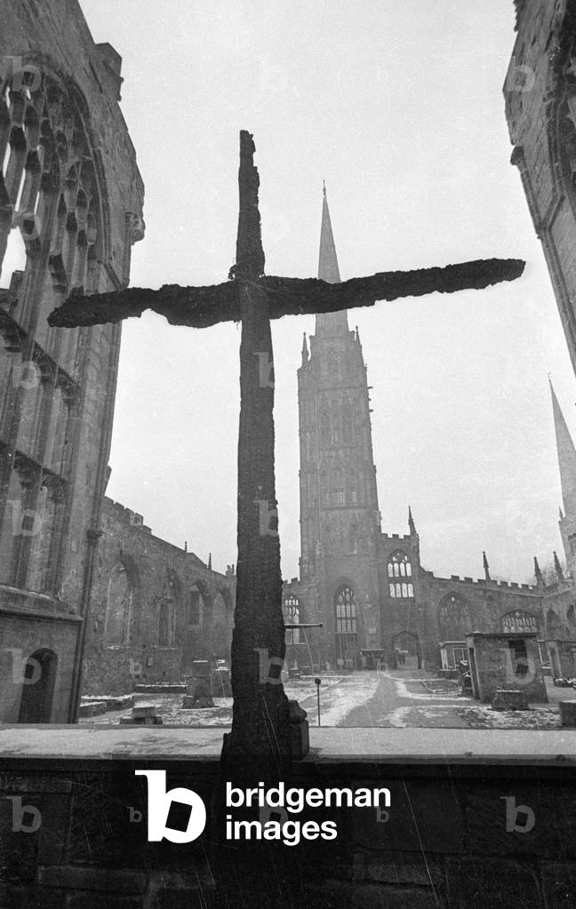 The Charred Cross of Coventry, 1960 (b/w photo)