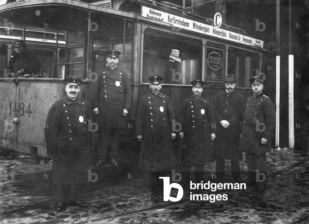 Streetcar controllers in Berlin, 1919 (b/w photo)