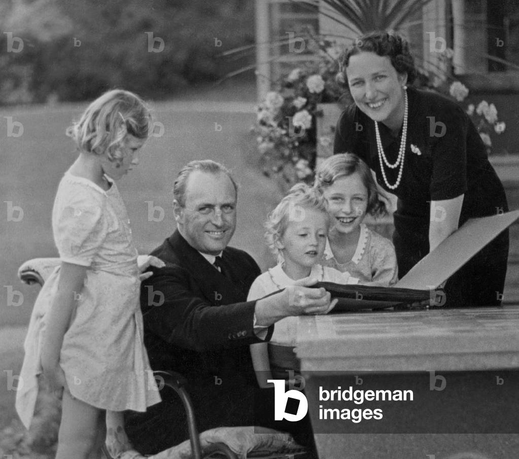 Crown Prince Olaf of Norway with his family, 1940 (b/w photo)