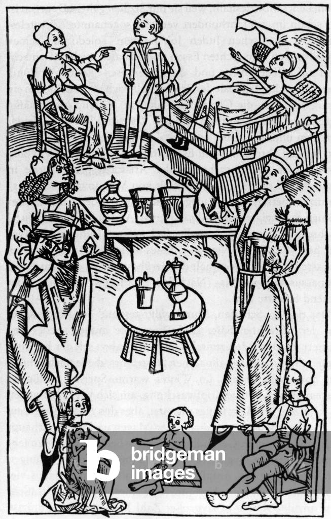 Clinical medicine class, 1491 (engraving)