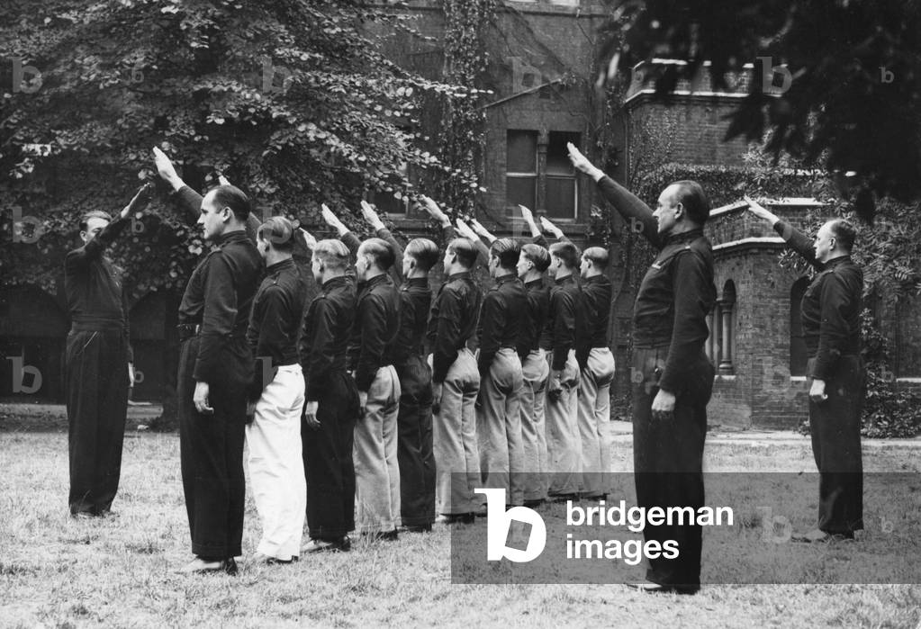 Roll call at the BUF headquarters in London, 1930s (b/w photo)