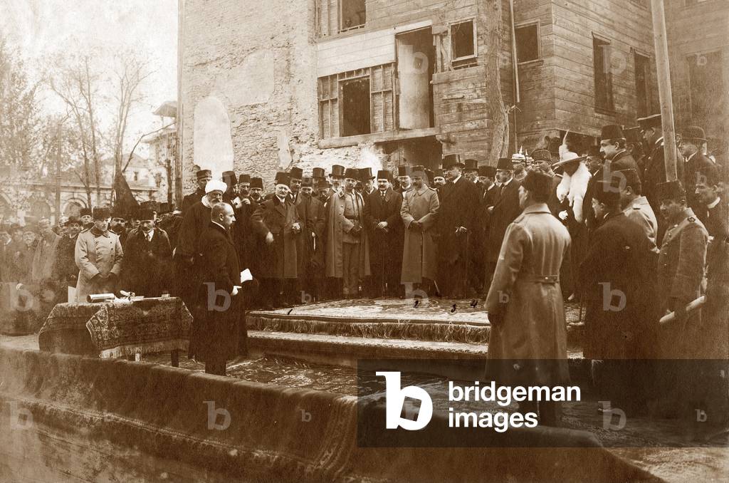 Enver Pasha and the German Ambassador at a groundbreaking ceremony, 1917 (b/w photo)