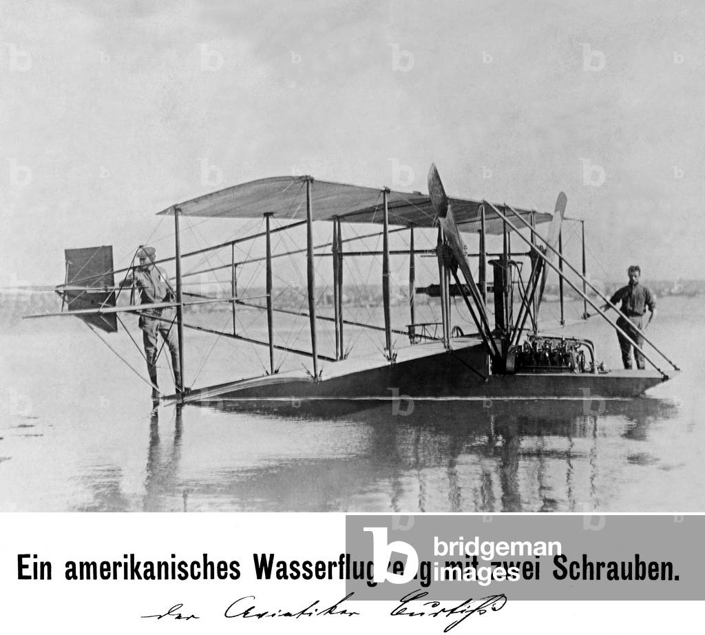 An American Water-plane with two propellors, 1912 (b/w photo)