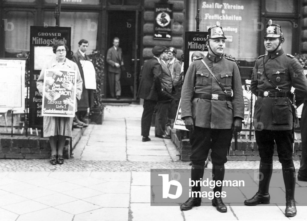 Police securing a polling station, 1932