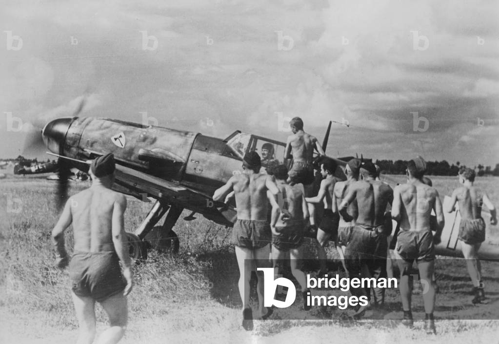 German Messerschmitt Me 109 on the Eastern Front, 1941 (b/w photo)