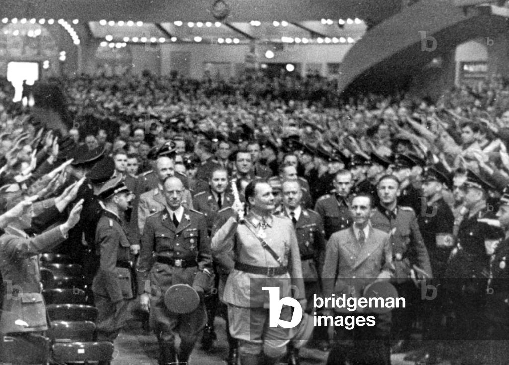 Goering, Goebbels and Backe at a mass rally for the harvest thanksgiving in the Sport Palace (b/w photo)