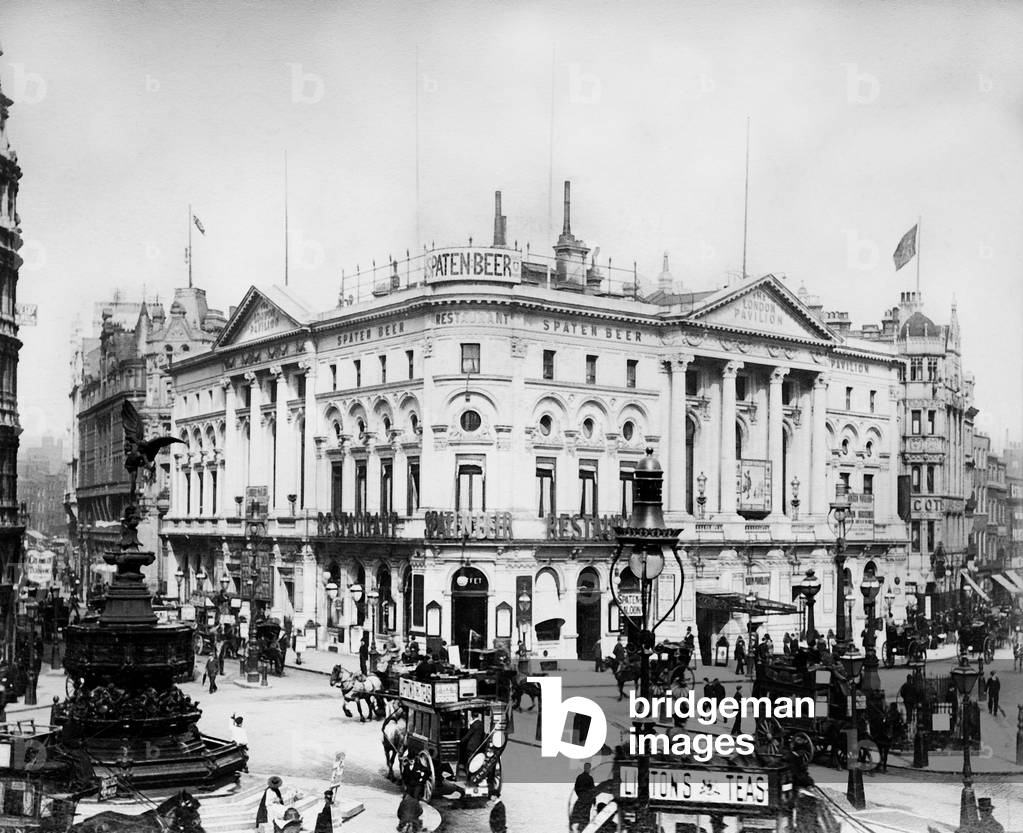 Pavilion Theatre at Piccadilly Circus, 1889 (b/w photo)