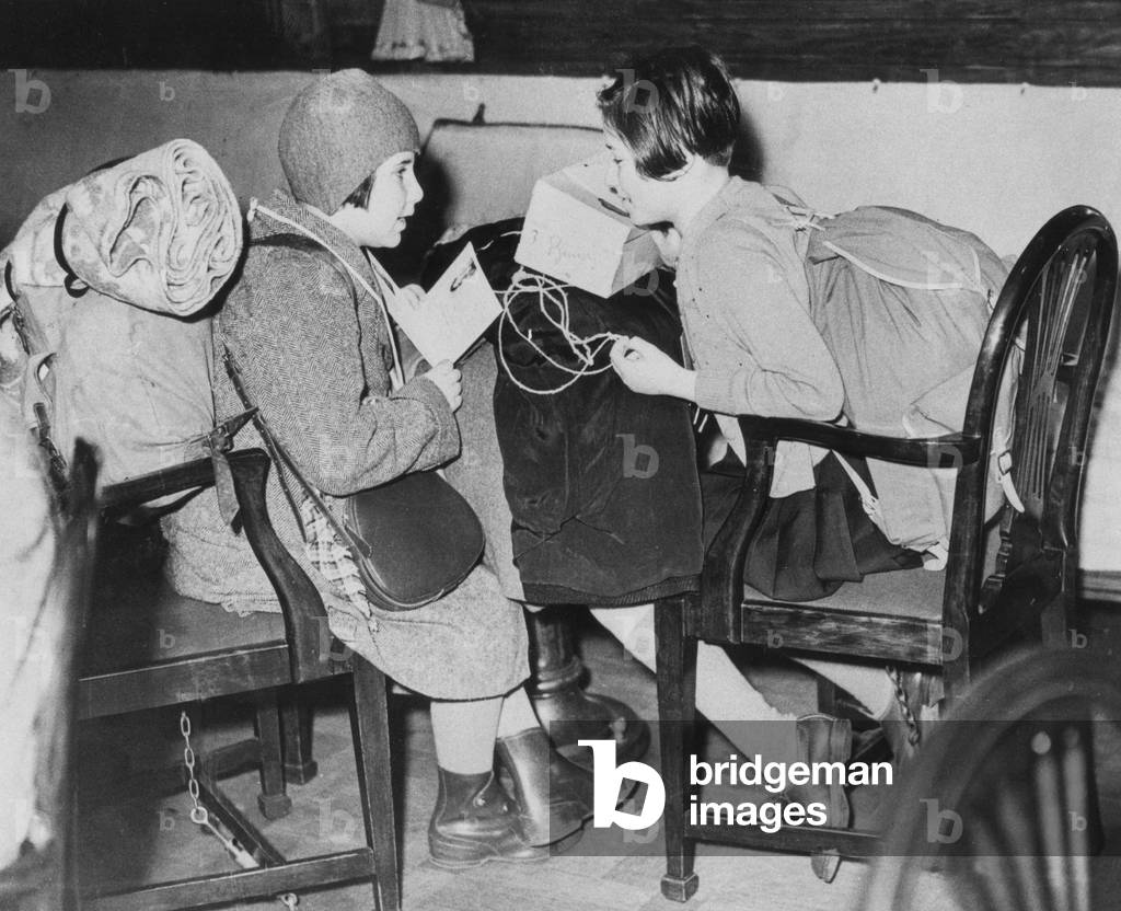 Refugee children after their arrival in the United Kingdom, 1938 (b/w photo)
