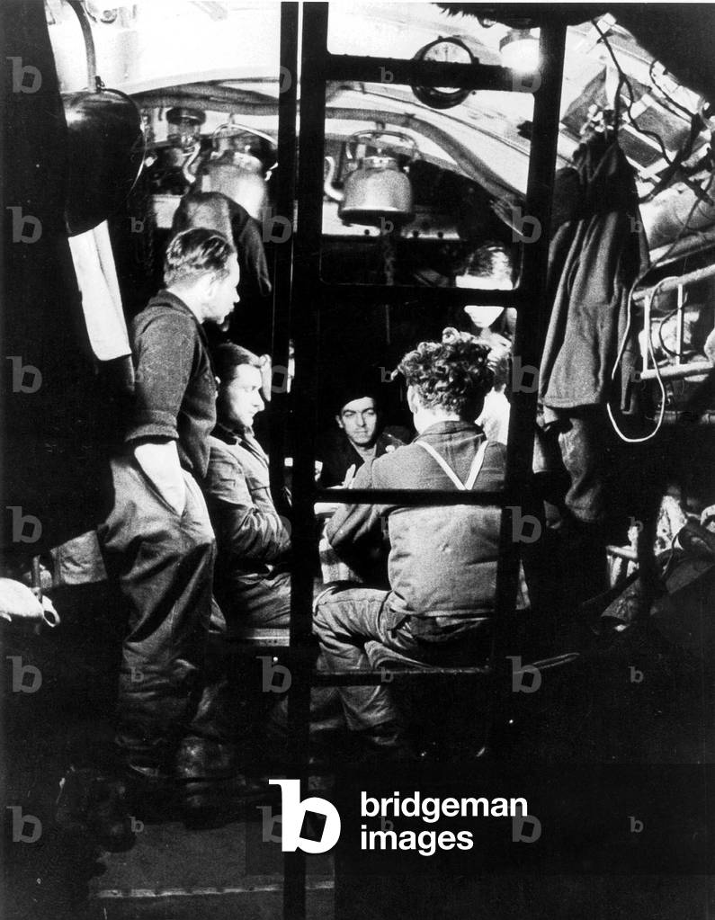 German U-boat in the Second World War on enemy drive (b/w photo)