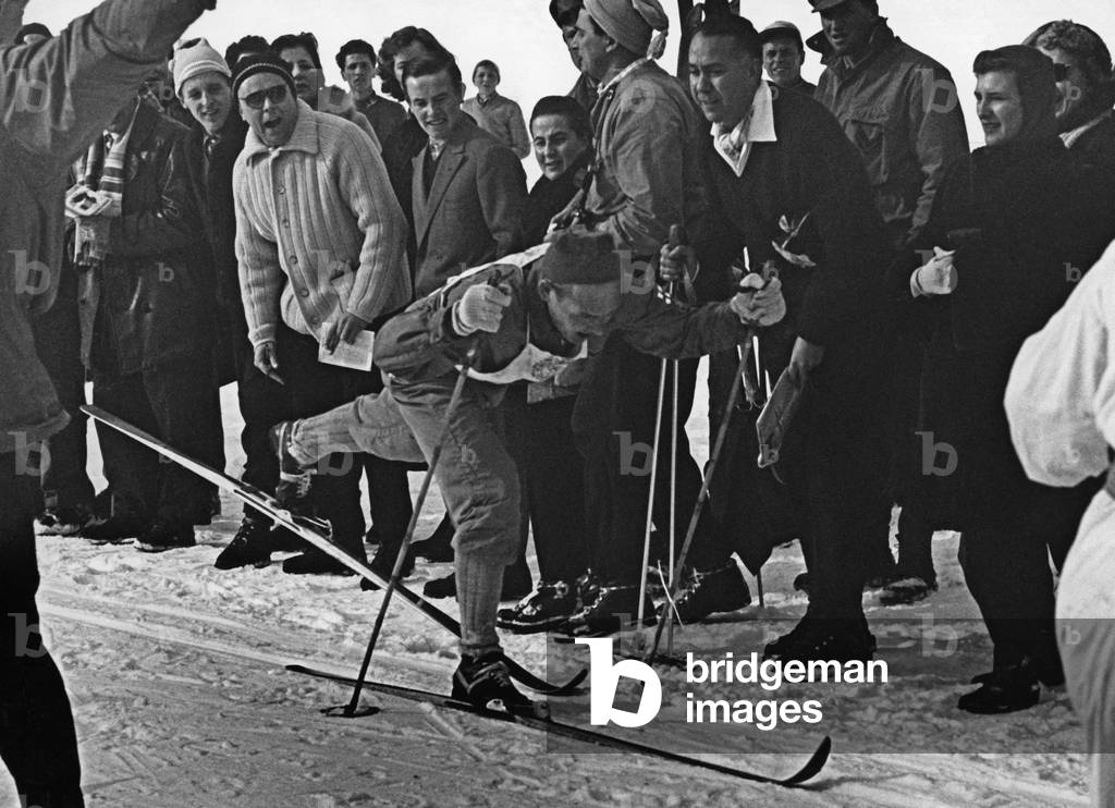 Cross-country skiing at the Olympic Games, Cortina d'Ampezzo, Italy, 1956 (b/w photo)