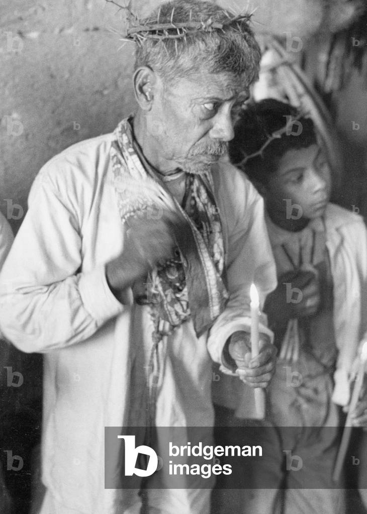 Religious tradition in Mexico to commemorate Father Alfaro (b/w photo)