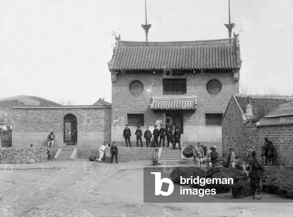 Buddhist temple in Qingdao, 1903 (b/w photo)
