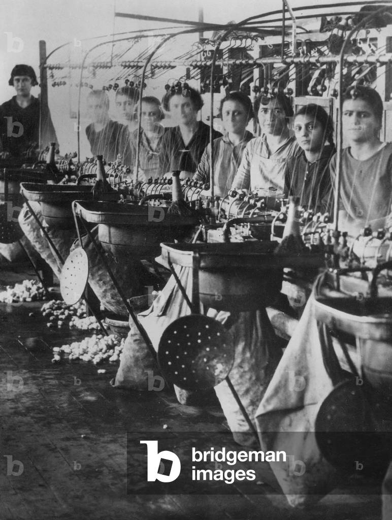 Female workers in a Greek textile factory, 1930 (b/w photo)