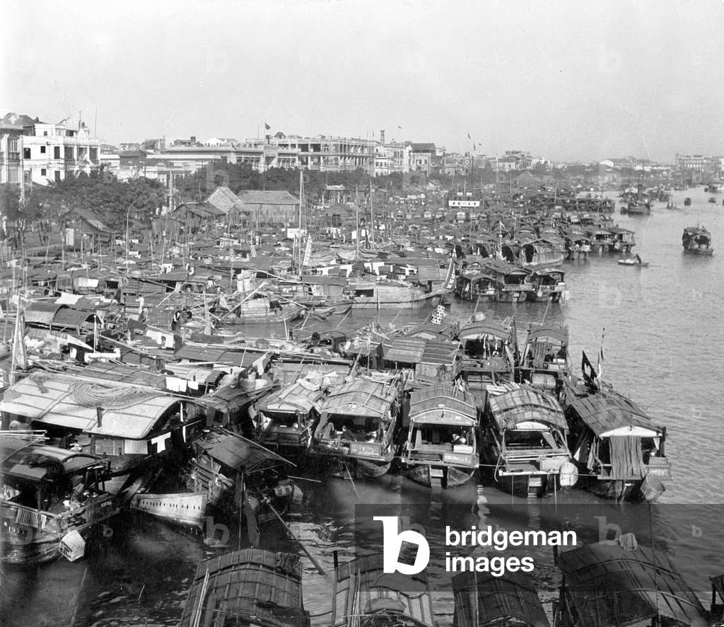 Houseboats in Shanghai, 1937 (b/w photo)