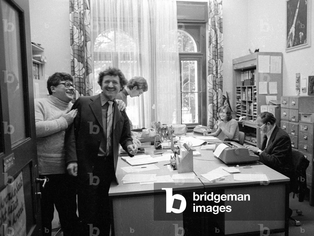 Pastor Franz Eder in the parish office, 1978 (b/w photo)