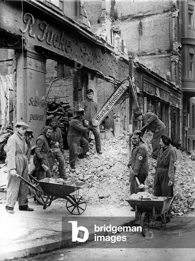 Berlin Citizens Clearing Away Debris, 1944 (b/w photo)