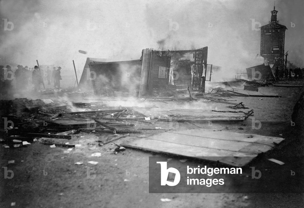 Riots at the race course Longchamps, 1906 (b/w photo)