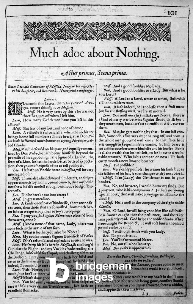 Page of the first Shakespeare folio, 1902 (b/w photo)