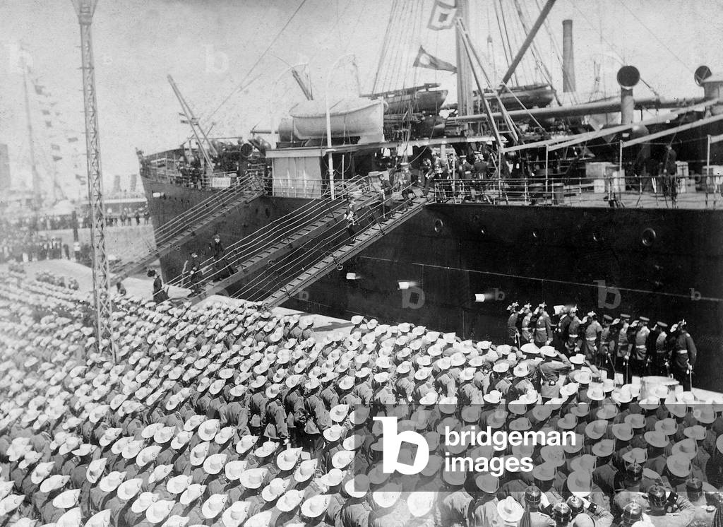 Kaiser Wilhelm II farewells the first East Asian Infantry Regiment, 1900 (b/w photo)