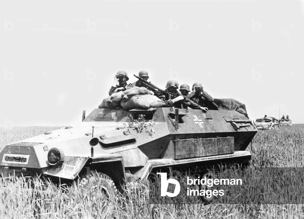 German armored fighting vehicle in France (b/w photo)