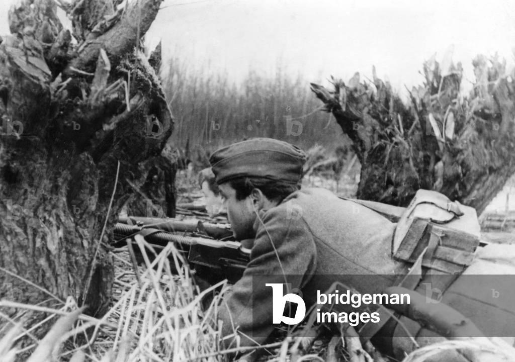 Reconnaissance unit of the Wehrmacht on the Western Front, 1945 (b/w photo)