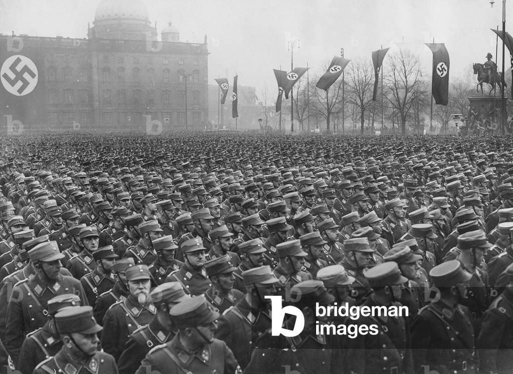 SA men at the rally for the seizure of power, 1936 (b/w photo)