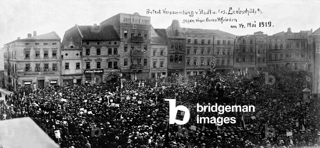 Protest demonstration in Leobschuetz, 1919 (b/w photo)