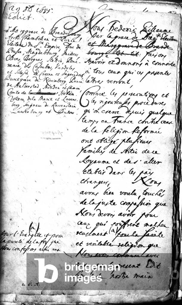 The Edict of Potsdam, 1685 (b/w photo)