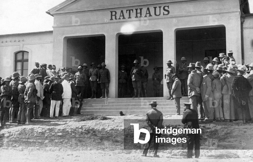 City hall in Namibia in World War I during the German colony (b/w photo)