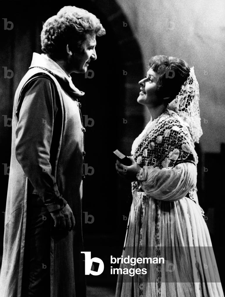 Siegfried Jerusalem and Mari Ann Haeggander in 'Die Meistersinger von Nuernberg' (b/w photo)