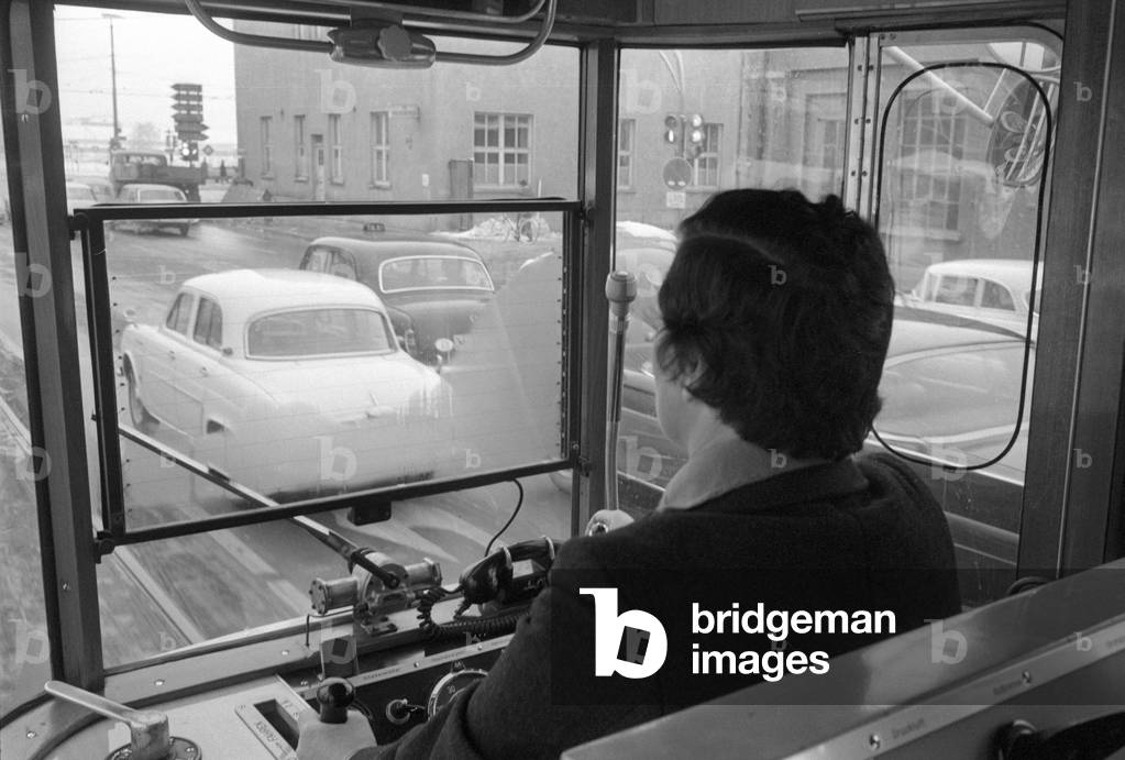 Tram drivers in Munich, 1964 (b/w photo)
