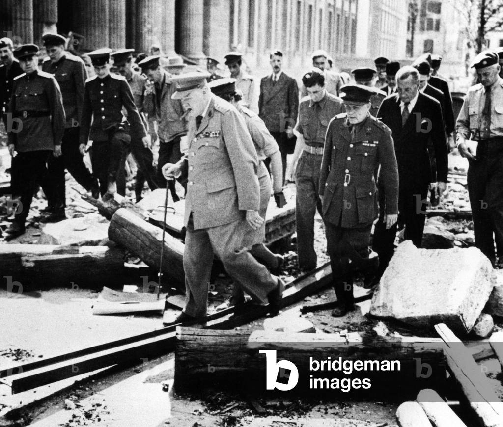 Winston Churchill at the Reich Chancellery in Berlin, 1945