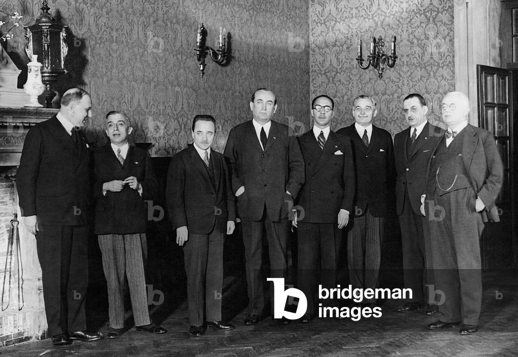 Engelbert Dollfuss and Gyula Gombos, Rome, 1934 (b/w photo)