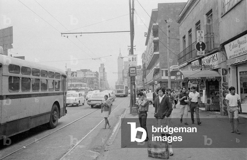 Street scene in Mexico City, 1970 (b/w photo)