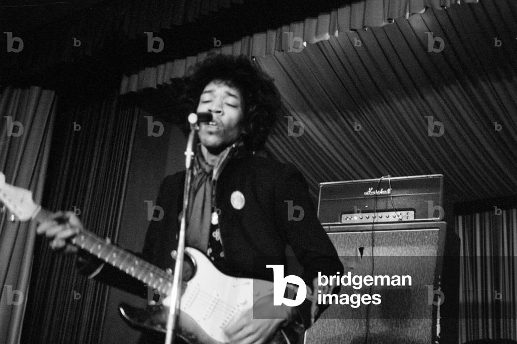 Jimi Hendrix in the Hamburger Star Club (b/w photo)