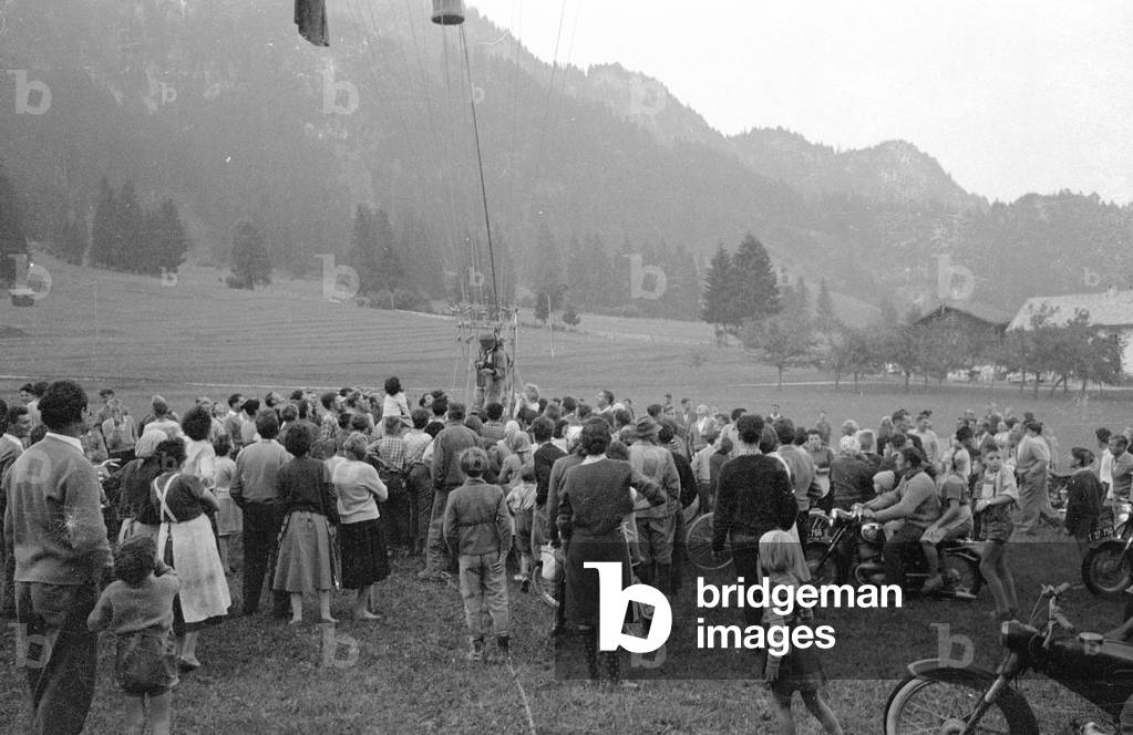 Landing of Alfred Eckert near Reutte in Tyrol, 1959 (b/w photo)