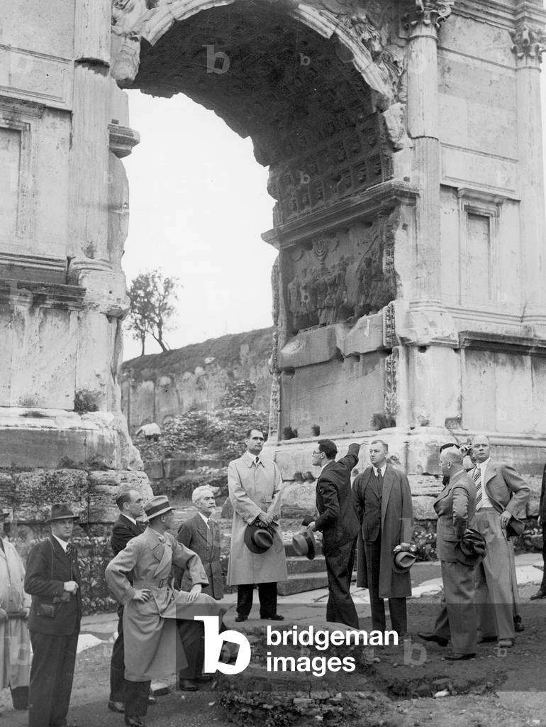 Rudolf Hess visits the Roman Forum in Rome, 1937 (b/w photo)