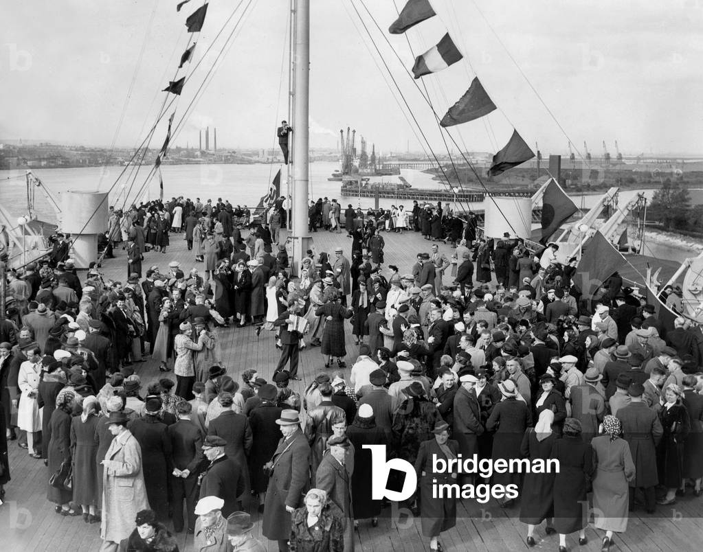 Travelers on board the 'Strength Through Joy' ship 'Wilhelm Gustloff', 1938 (b/w photo)