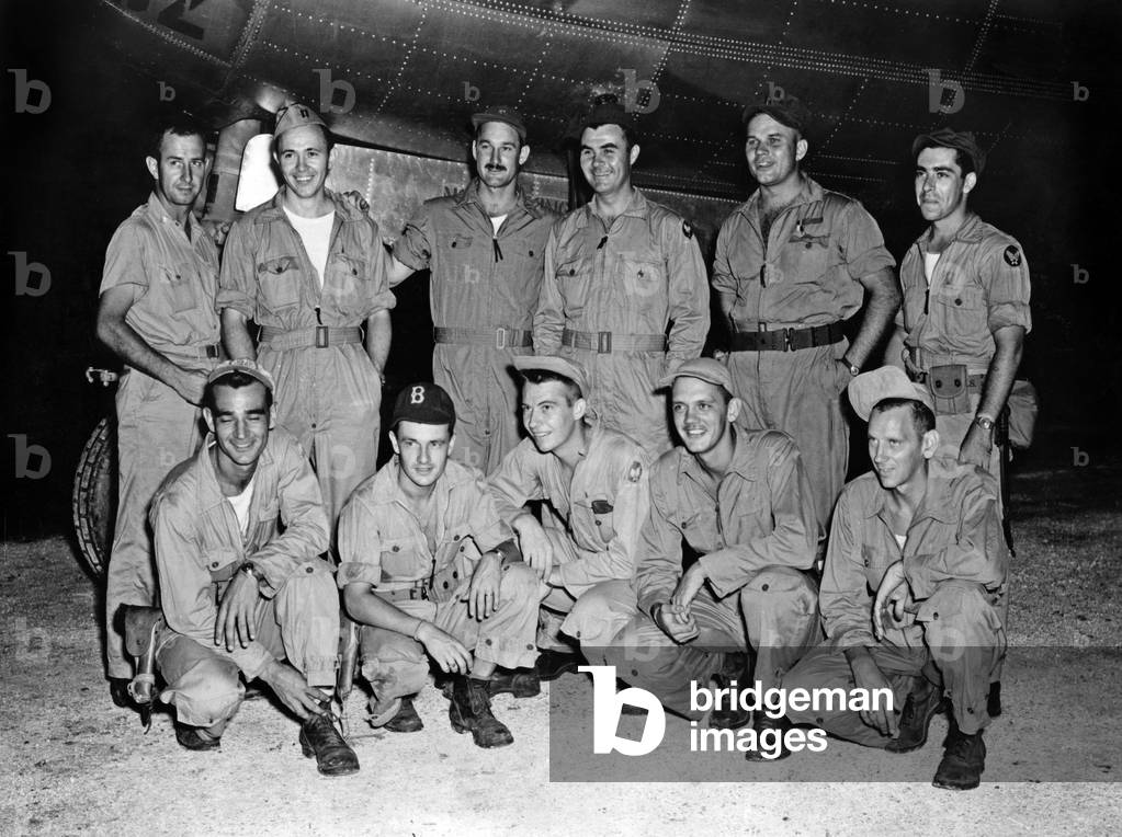 American crew of the plane Superfortress Enola Gay B29 which dropped atomic bomb on Hiroshima on august 6, 1945