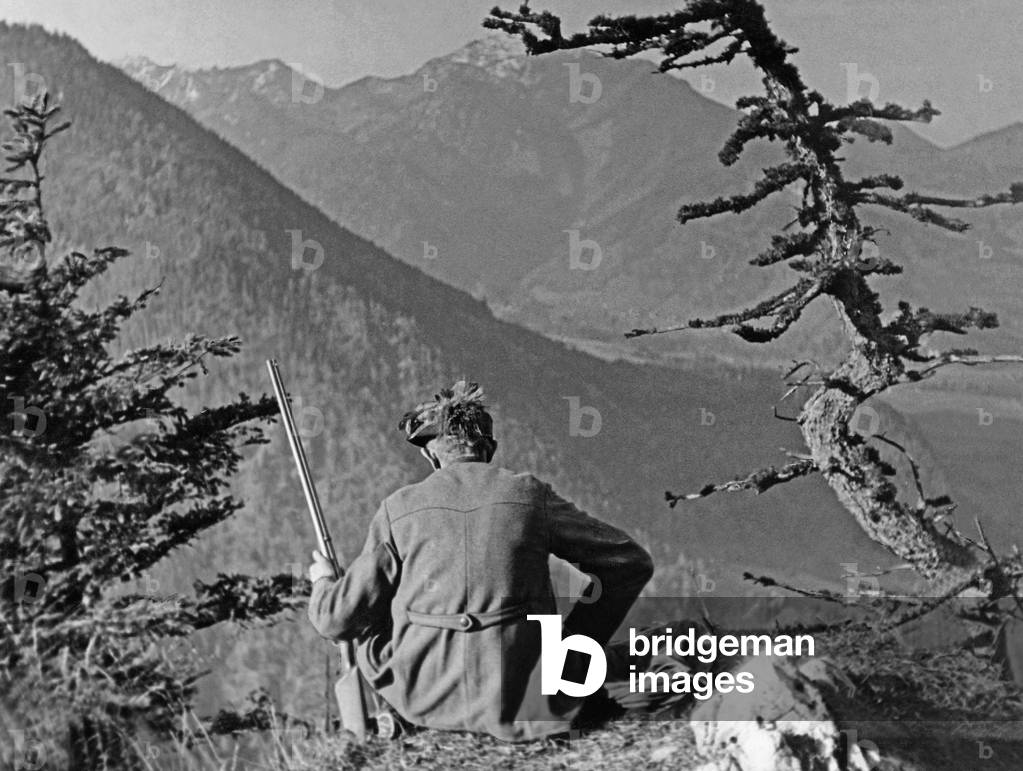 Hunters in the Alps, 1930s (b/w photo)