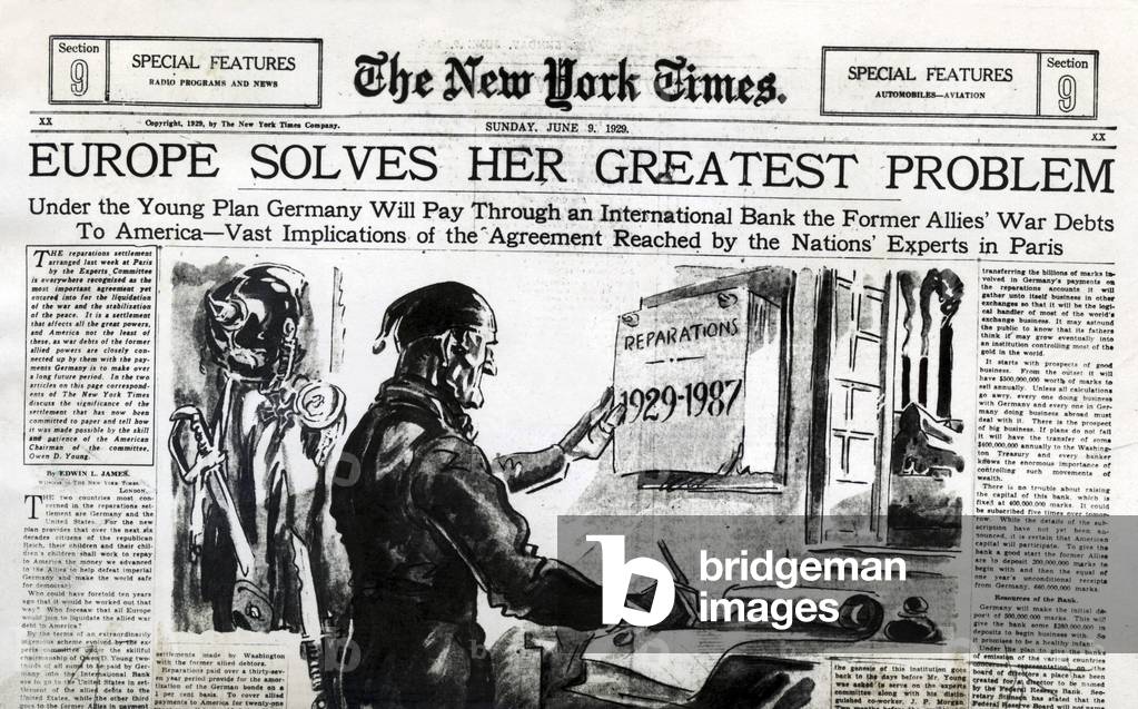 Title page of the New York Times on the reparations conference, 1929